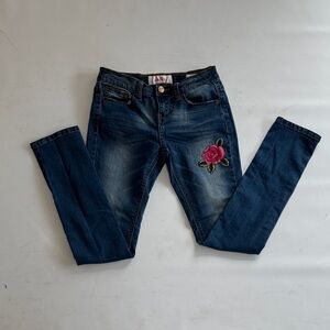Daytrip Dark Blue Skinny Jeans with Rose Embroidery